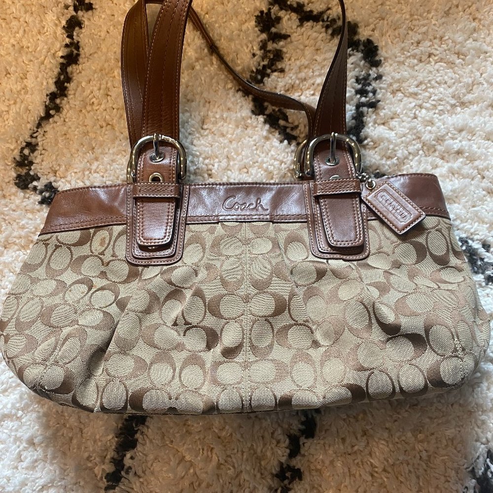Coach Brown/Tan Canvas Coach Bag